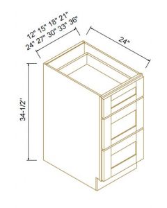 Shaker Gray Finish Three Drawer Bases