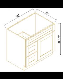 Shaker Gray Finish Vanity Sink Bases with 2 Drawers Left