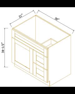 Shaker Gray Finish Vanity Sink Bases with 2 Drawers Right