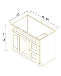 Shaker Gray Finish Vanity Sink Bases with 2 Drawer Right