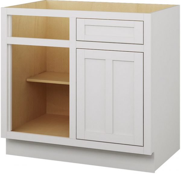 Ready to Assemble Shaker 42Wx34.5Hx24D in. Base Blind Corner Cabinet-1 Drawer 1 Door 1 Shelf in White