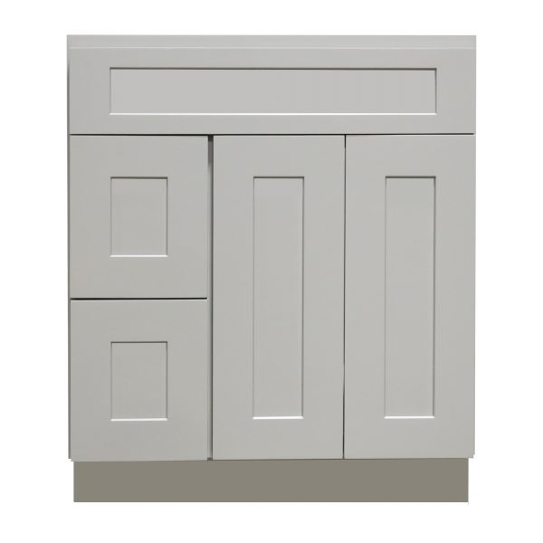 Ready to Assemble 30Wx34.5Hx21D in. Shaker VANITY SINK BASE WITH DRAWER-2 DOORS 3 DRAWERS in Gray
