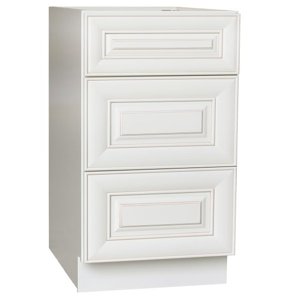 AWxDB24-3   Ready to Assemble 24Wx34.5Hx24D in.  Base Drawer with 1 Standard Drawer with 2 Deep Drawers inAntique White