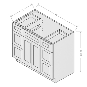 Shaker White vanity sink base with drawer 2 doors 4 drawers
