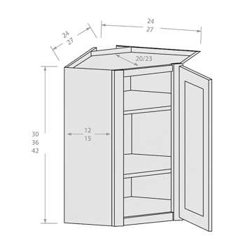 Shaker Gray wall angle corner with single door and 2 adjustable shelves